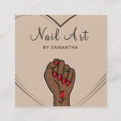 Nail Art Salon Boho Elegant Gezeichnet Hand & Herz Quadratische Visitenkarte (Vorderseite)