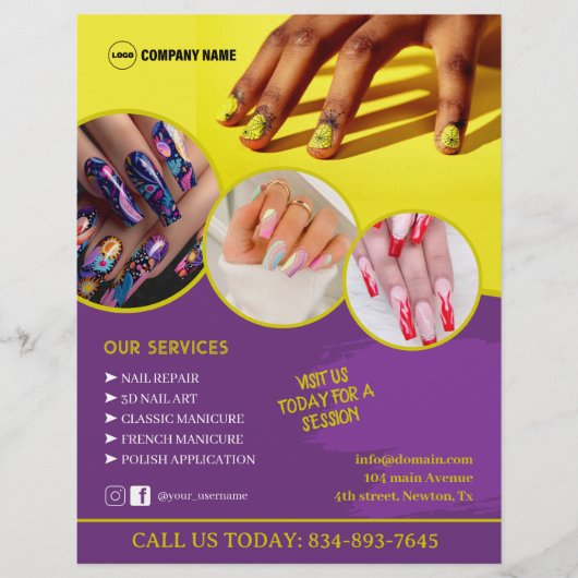 Nail Art Services Bearbeitbarer Flyer (Vorne)