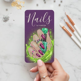 Nail Art Studio Manicurist Artist Purple Green Visitenkarte