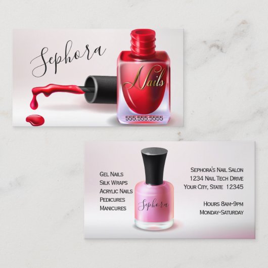 Nail Art Technician - Red Nail Polnisch Visitenkarte (Vorne/Hinten)