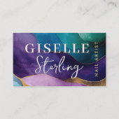 Nail Artist Abstrakt Lila Gold Wavy Wasserfarbe Visitenkarte (Vorderseite)