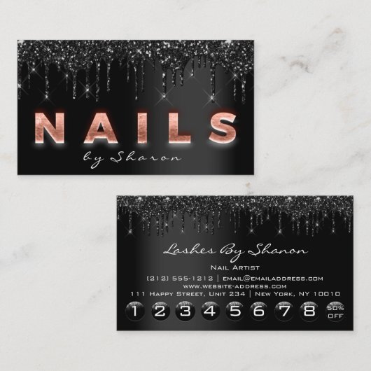 Nail Artist Black Tropfens 9 Punches Rose Script V Visitenkarte (Vorne/Hinten)