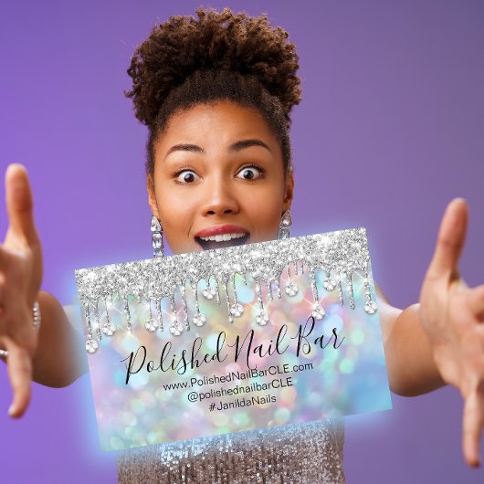 Nail Artist Blue Holographic Diamond Silver Visitenkarte