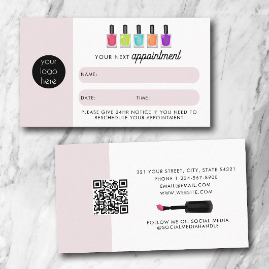 Nail Artist Client Appointment Card QR Code Logo Visitenkarte