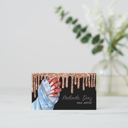 Nail Artist Designer Salon Rose Imitate Glitzer Visitenkarte (Stehend Vorderseite)