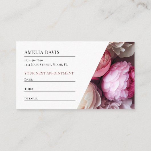 Nail Artist Elegant Floral White Pink Manicurist Terminkarte (Rückseite)