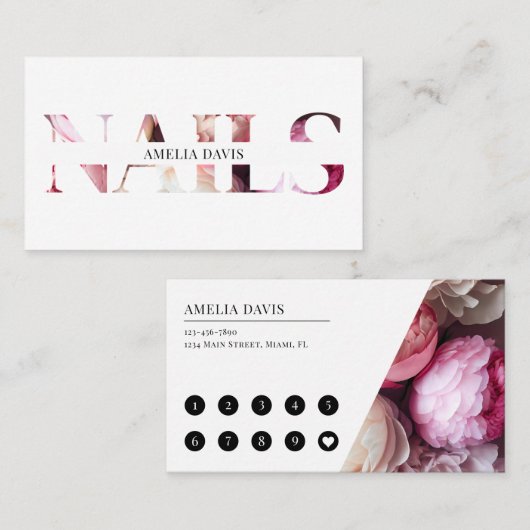 Nail Artist Elegant Floral White Pink Manicurist Treuekarte (Vorne/Hinten)