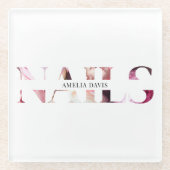 Nail Artist Elegant Moderner Weißrosa Manikurist Glasuntersetzer (Vorderseite)