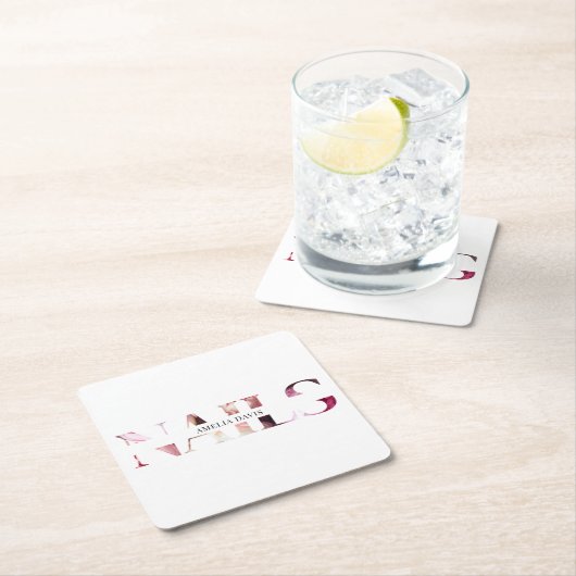 Nail Artist Elegant Moderner Weißrosa Manikurist Rechteckiger Pappuntersetzer (Vor Ort)