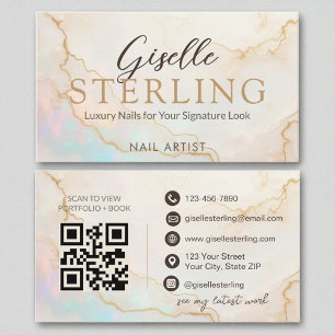 Nail Artist Elegant Pearl Opal Gold Script Visitenkarte
