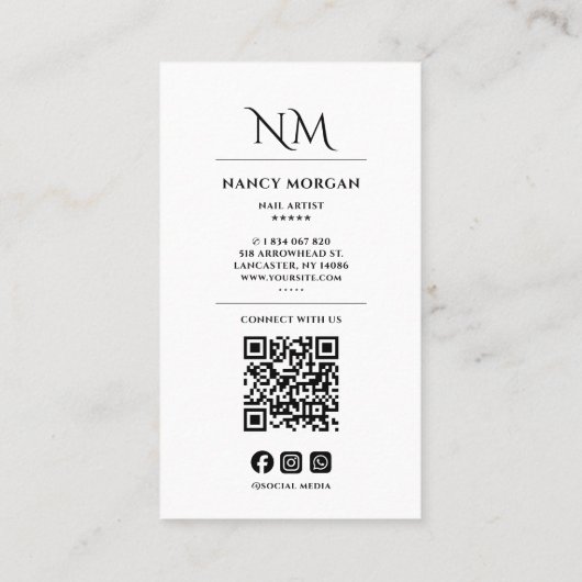 Nail Artist Elegant Script Photo Monogram QR Code Visitenkarte (Rückseite)