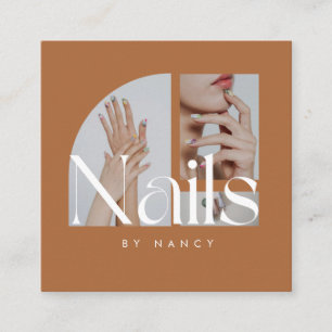 Nail Artist Foto Collage Terracotta Business Card Quadratische Visitenkarte