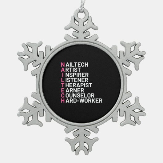 Nail Artist Inspirer Schneeflocken Zinn-Ornament (Vorderseite)