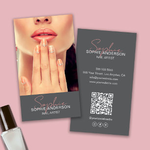 Nail Artist Moderne Skriptsignatur Grau Visitenkarte