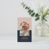 Nail Artist Navy Blue & Blush Pink Arch Foto Visitenkarte (Stehend Vorderseite)