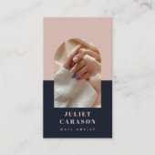 Nail Artist Navy Blue & Blush Pink Arch Foto Visitenkarte (Vorderseite)