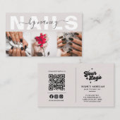 Nail Artist Pearl Pink Photo Collage QR Code Logo  Visitenkarte (Vorne/Hinten)