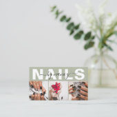 Nail Artist Photo Collage Qr Code Logo Sage Green  Visitenkarte (Stehend Vorderseite)