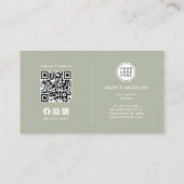 Nail Artist Photo Collage Qr Code Logo Sage Green  Visitenkarte (Rückseite)