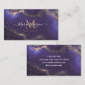 Nail Artist Purple Agate Gold Monogram Visitenkarte (Vorne/Hinten)