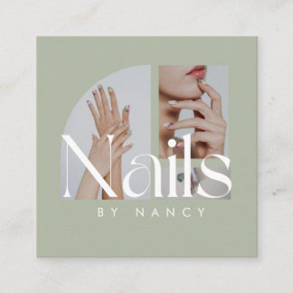 Nail Artist Sage Green Photo Collage Social Media Quadratische Visitenkarte