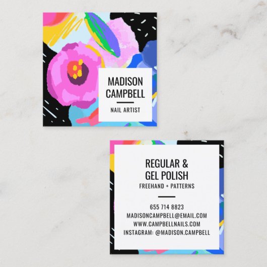 Nail Artist Salon abstrakte Pinselstriche Kunst Quadratische Visitenkarte (Vorne/Hinten)