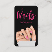 Nail Artist Salon Black Pink Qr Code Business Card Visitenkarte (Vorderseite)