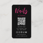 Nail Artist Salon Black Pink Qr Code Business Card Visitenkarte (Rückseite)