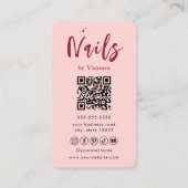 Nail Artist Salon Pink Qr Code Chic Visitenkarte (Rückseite)