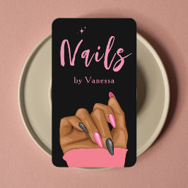Nail Artist Salon Qr Code Black Pink Business Card Visitenkarte