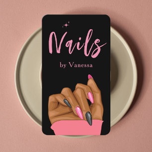 Nail Artist Salon Qr Code Black Pink Business Card Visitenkarte