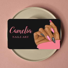 Nail Artist Salon Qr Code Black Pink Business Card Visitenkarte