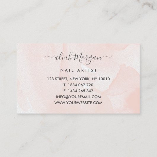 Nail Artist Script Calligraphy Blush Pink Visitenkarte (Rückseite)