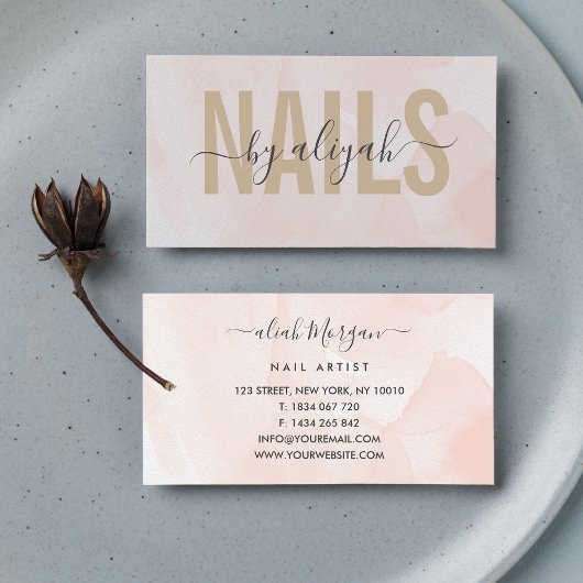 Nail Artist Script Calligraphy Blush Pink Visitenkarte
