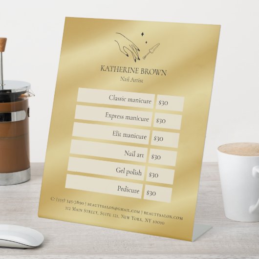 Nail Artist Service Gold Minimalistisch Beauty Sal Sockelschild (In Situ)