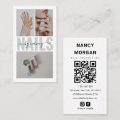 Nail Artist Social Media QR Code 3 Photo Collage Visitenkarte (Vorne/Hinten)