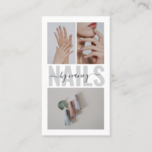 Nail Artist Social Media QR Code 3 Photo Collage Visitenkarte (Vorderseite)