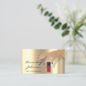 Nail Artist Studio Red Manicure Pedicure Gold Visitenkarte (Stehend Vorderseite)