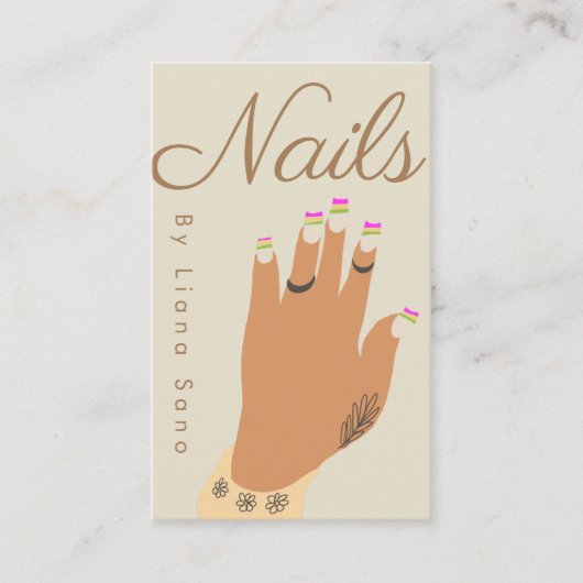 Nail Artist Tattoo Hand Illustration Visitenkarte (Vorderseite)