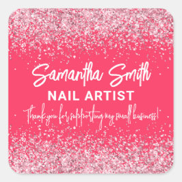 Nail Artist Tech Beauty Salon Hot Pink Vielen Dank Quadratischer Aufkleber