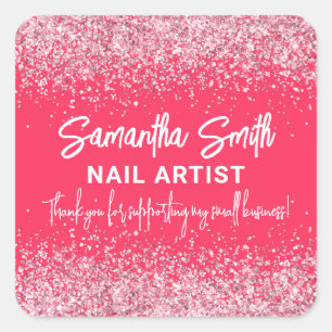 Nail Artist Tech Beauty Salon Hot Pink Vielen Dank Quadratischer Aufkleber
