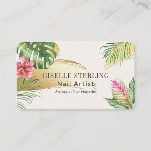 Nail Artist Tropical Gold Brushed Wasserfarbe Visitenkarte (Vorderseite)