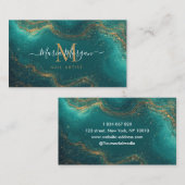 Nail Artist Turquoise Teal Agate Gold Monogram Visitenkarte (Vorne/Hinten)