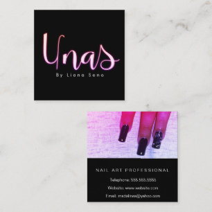 Nail Artist Unas Glow Script und Foto Salon Pink Quadratische Visitenkarte