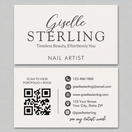 Nail Artist White Script Modern QR Code Visitenkarte