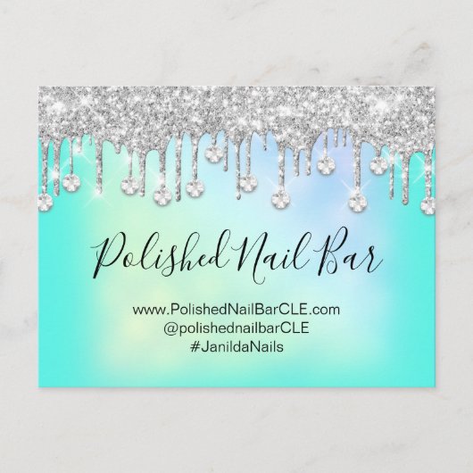 Nail Bar Beauty Studio Holographic Silver Diamond Postkarte (Vorderseite)