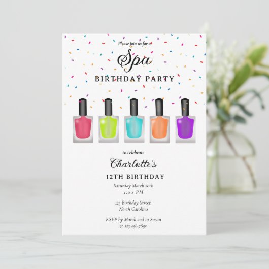Nail Manicure Pedicure Mani Pedi Girl Spa Birthday Einladung (Stehend Vorderseite)
