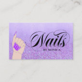 Nail Manicure Tech Lila Glam Glitzer Beauty Shop Visitenkarte (Vorderseite)