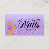 Nail Manicure Tech Lila Glam Glitzer Nail Artist Visitenkarte (Vorderseite)