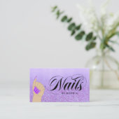 Nail Manicure Tech Lila Glam Glitzer Nail Artist Visitenkarte (Stehend Vorderseite)